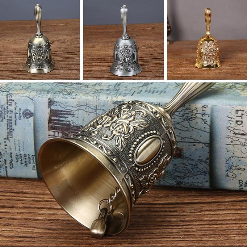 1Pcs Hand Bell Metal Tone Koperen Ring Alarm Hand Hold Dienst Call Bell Desktop Bel Thee Dinner Bells Game bells Xmas Klokken
