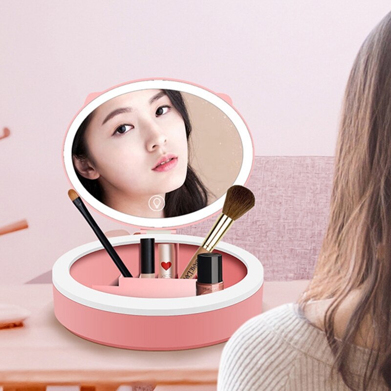 Cosmetic Storage Box with LED Makeup Mirror Skin Care Desktop Finishing Case Dust Proof Lipstick Rack Make Up Organizer