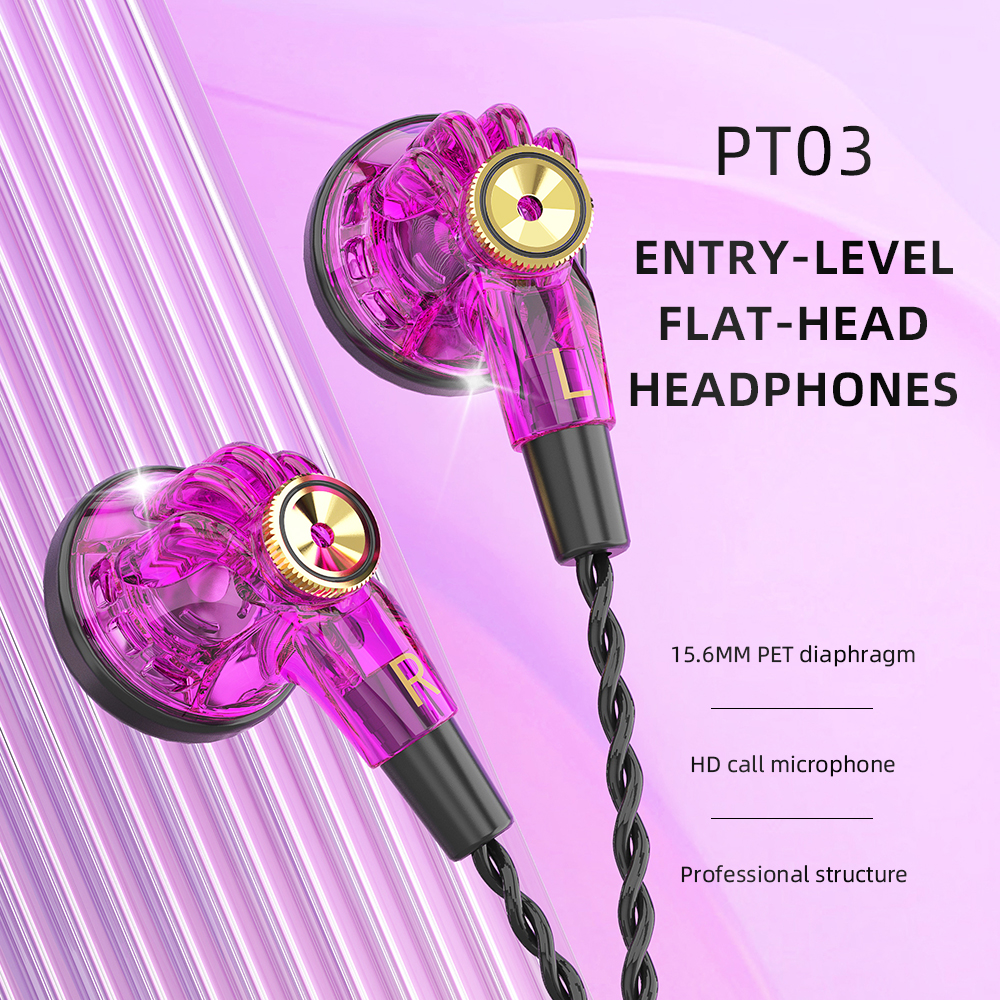 PT03 Typ-C 3,5-mm-Kopfhörer mit Kabel, HD-Anruf, flache Kopfhörer, Sportmusik-Ohrhörer für Telefon, Tablet, Laptop mit Mikrofon