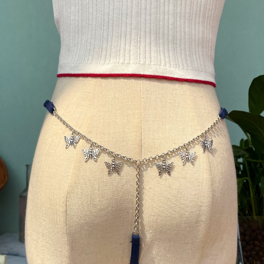 Sexy Zilver Kleur Custom Vlinder Taille Body Ketting Voor Vrouwen Personalied Multicolor Bikini Thong Ondergoed Body Sieraden