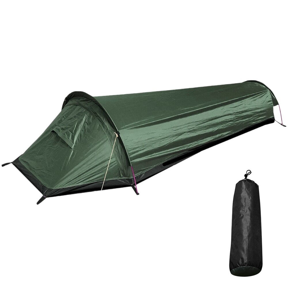 Backpacking Tent Outdoor Camping Sleeping Bag Tent Lightweight Single Person Tent 210D Oxford Cloth Waterproof Camping Tent: Army Green