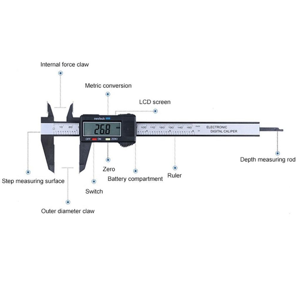 Electronic Digital Display Vernier Caliper 0-150Mm Plastic Digital Display Caliper Measurement Tool Inner Diameter