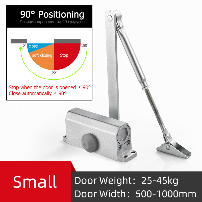Automatyczne zamykanie drzwi, regulowana siła, urządzenie robić zamykania drzwi buforowych, zatrzymanie pozycjonowania 90 stopni, używane robić drzwi o wadze 25-80kg: srebro S Positioning
