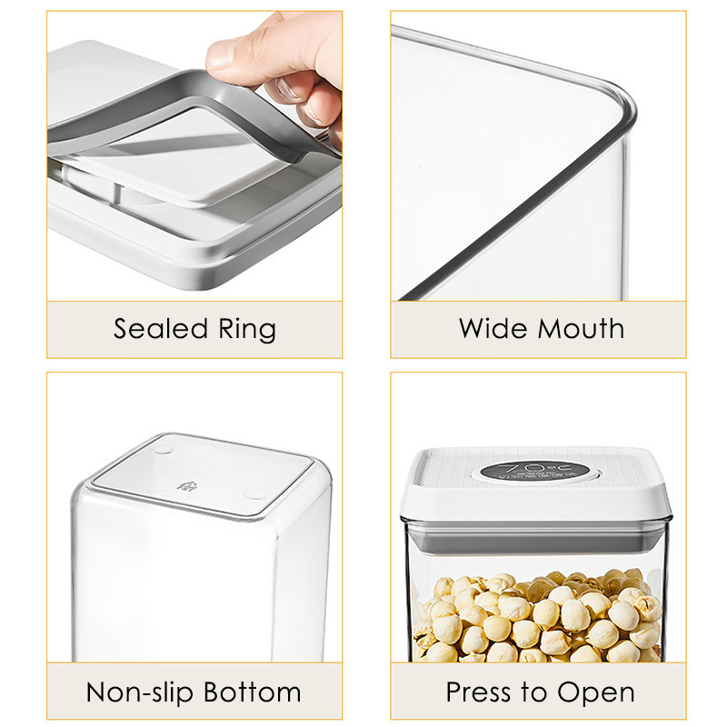 Press Open Clear Plastic Food Storage Box with Pop Up Lid Moisture-Proof Grains Container Cereals Jar Kitchen Pantry Organizer