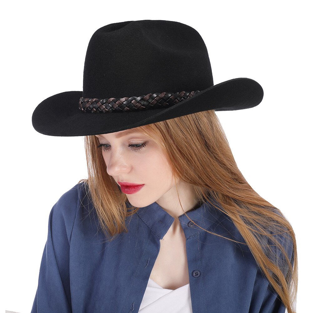 100% Wool Black Women Western Cowboy Hat For Autum... – Vicedeal