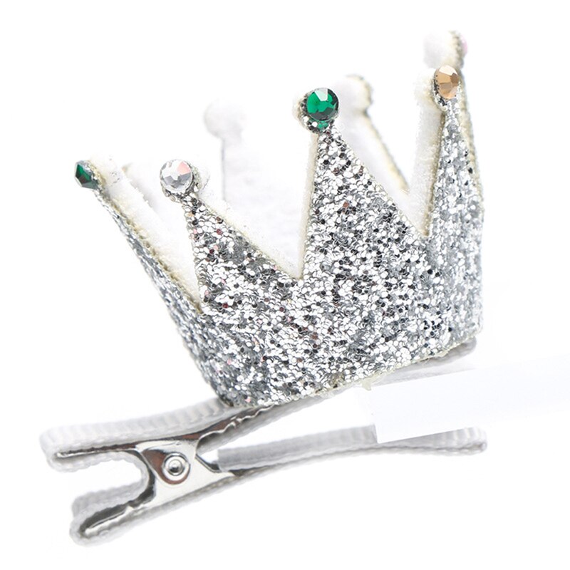 Pinzas para el pelo de corona de cuero sintético brillante, Mini horquilla de cumpleaños para niños, pasador de Tiara de princesa brillante rosa, plateado y dorado: SR