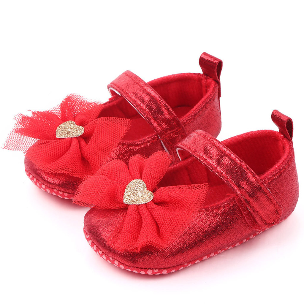 Sapatos de bebê menina, sapatos confortáveis de borboleta para os primeiros passos, sapatos de criança, laço, cor sólida, gancho & loop, fivela, todas as estações sapatos com calçados: Red  / 4.5
