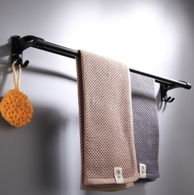 Plads aluminium sort håndklæde bar vægmonteret dobbelt håndklædeholder hængende holder badeværelse tilbehør håndklæde opbevaring