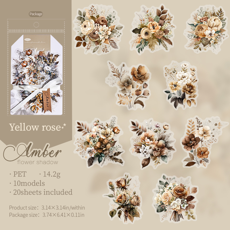 20pcs/pack PET Plants Flowers Stickers DIY Scrapbooking Planner Collage Diary Supplies Aesthetics Sticker Stationery: Dark Khaki