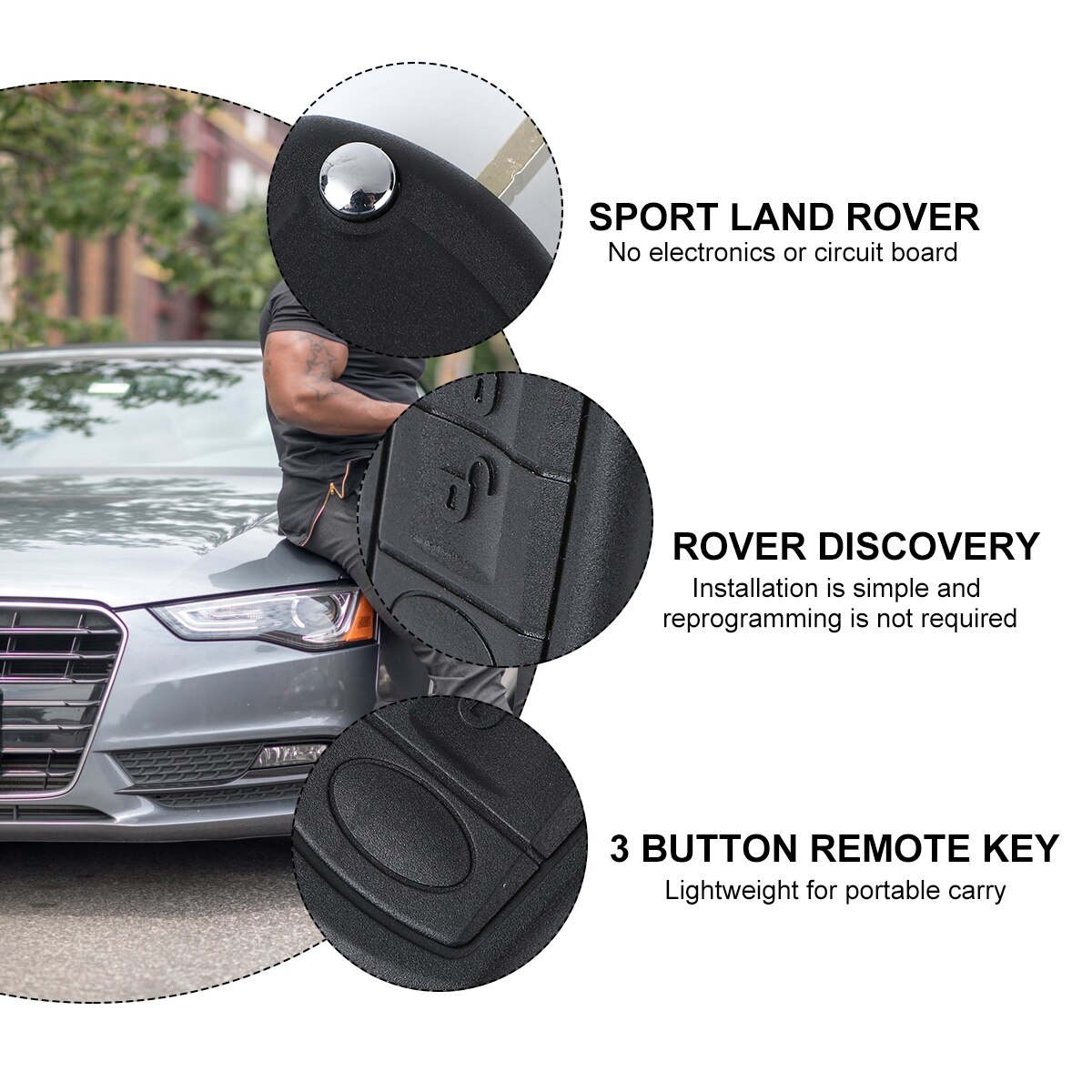 Keyless Fits Range Rover Land Rover Discovery 3 Button Remote Key for Case