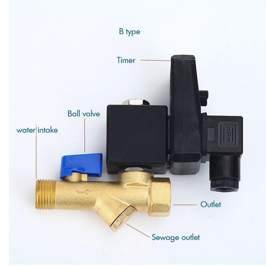 G1/2" DN15 Automatic Timed Water Tank 2-way Direct-acting Drain Valve Air Compressor Solenoid Valve AC220V AC110V DC24V DC12V