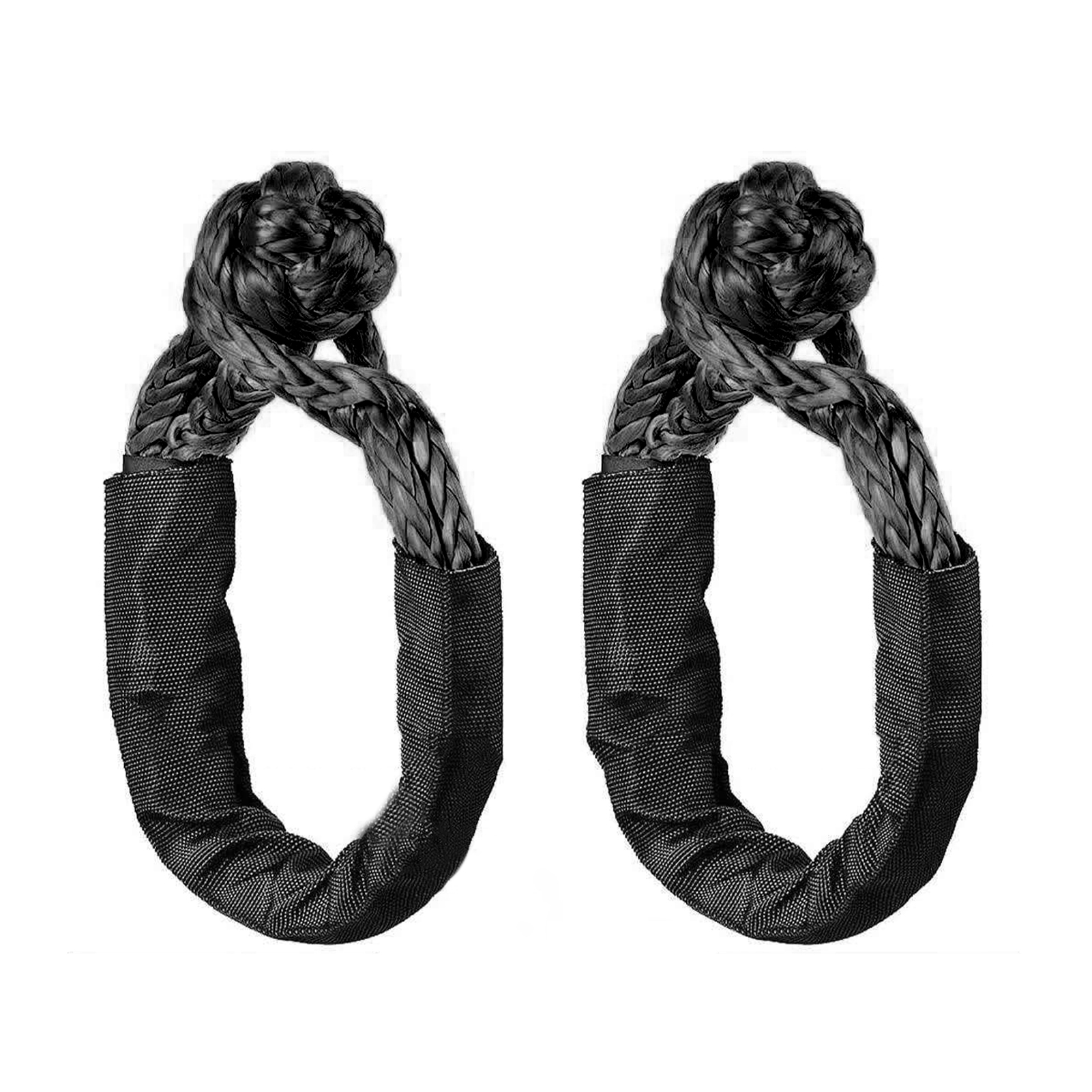 2pcs Off Road Towing ATV Winch Synthetic Portable Car Broke Down Strap Accessories UTV Soft Shackle Rope With Protective Sleeve: black