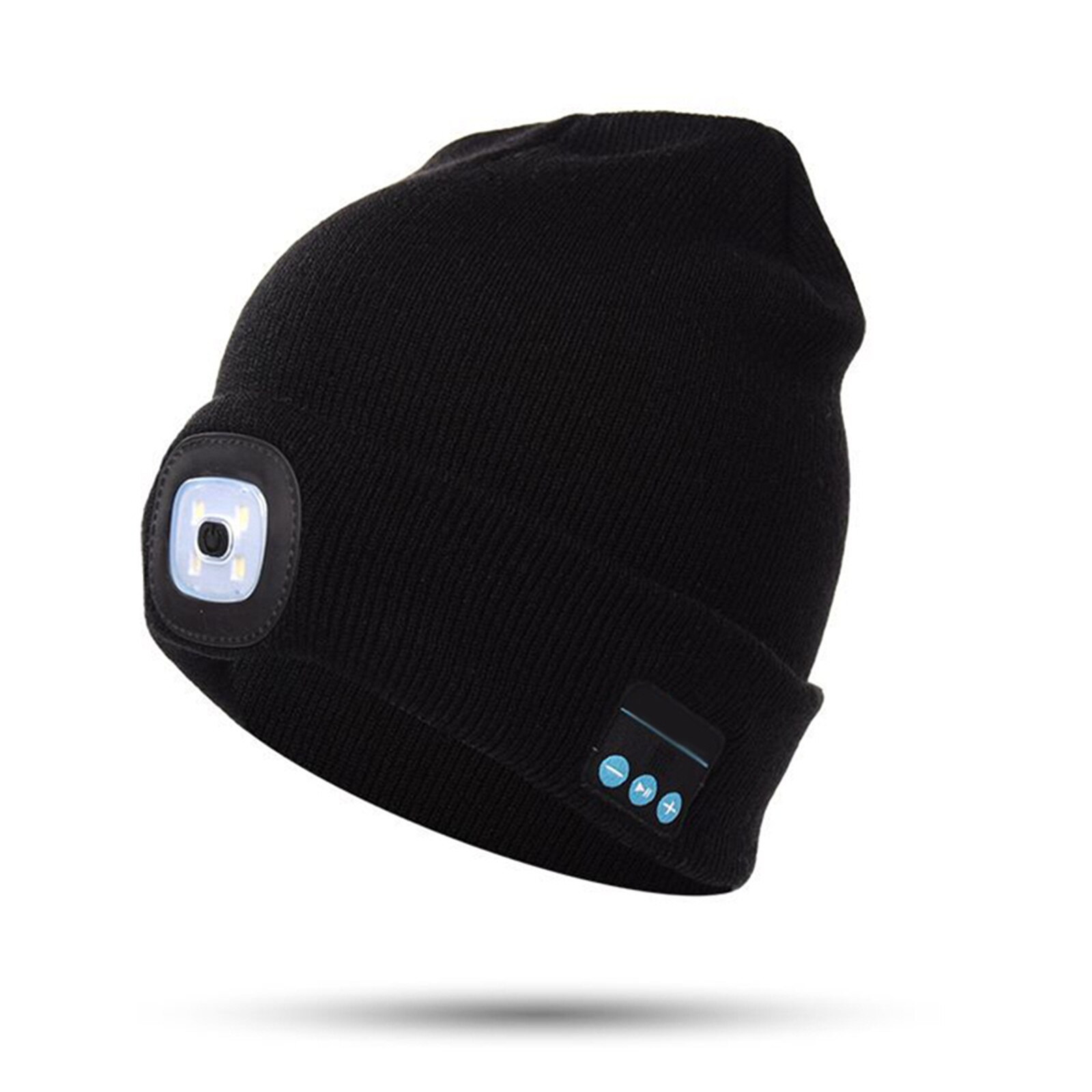 Bluetooth-muts met led-koplamp, verlichte muts, oplaadbaar met draadloze bluetooth-winterwarme gebreide muts en t8
