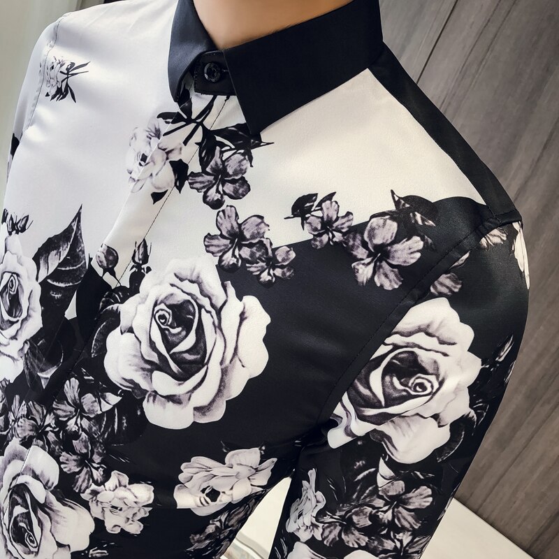 Skjorta herr rosa skjorta mönster ropa de hombre button up herr långärmad slim fit bröllopsskjorta herr klubbfest