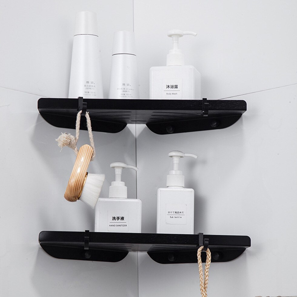 Black Bath Shower Caddy Triangle Shelf Wall Mount Space Aluminum Selves Adhesive No Damage Wall floating Rack etagere bain mural