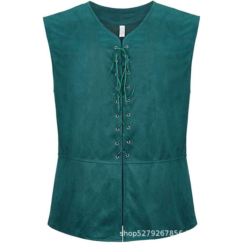 Middeleeuws renaissance vest van suède leer voor heren, mouwloos vest met veters voor historische, LARP & cosplay kostuums: L / Blauw
