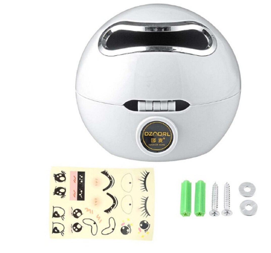 Round Fun Face Wall Mounted Tissue Holder Bathroom Toilet Roll Paper Storage Box: White