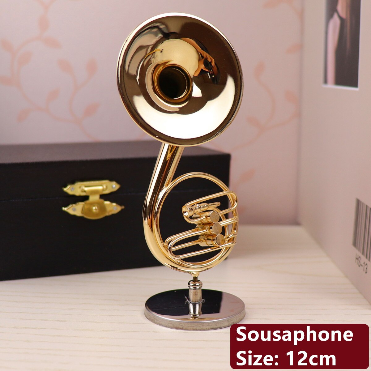 Dh Miniature Flute Clarinet Saxophone Trumpet Trombone French Horn Model Mini Musical Instrument Ornaments and Decoration: Sousaphone-12cm