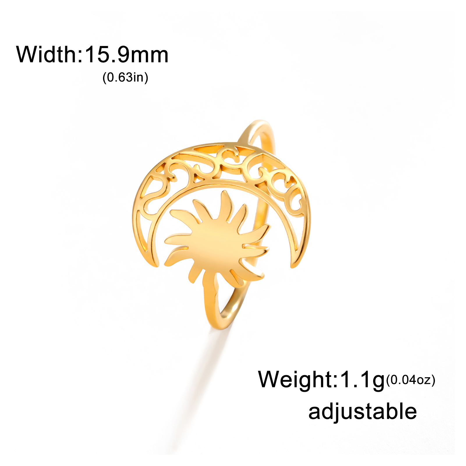 Skyrim-Anillo de sol con forma de luna creciente para mujer, anillos abiertos de acero inoxidable, joyería bohemia de , de cumpleaños,: Oro