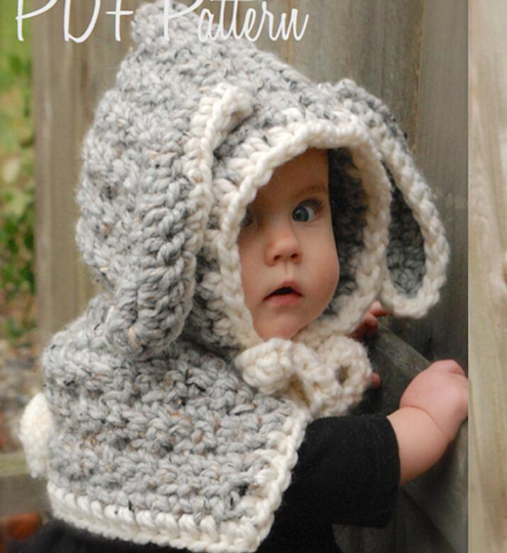 Ianlan vinter söta kanin öron stil set barn hoodie mössor barn stickad solid keps ljuddämpare tjejer hattar halsdukar set  il00186: Grå