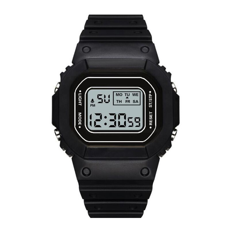 Lyx dam digital grön klocka multifunktion vattentät dam klockor unisex manlig klocka rektangel barn sportklockor: Xr4394- bk