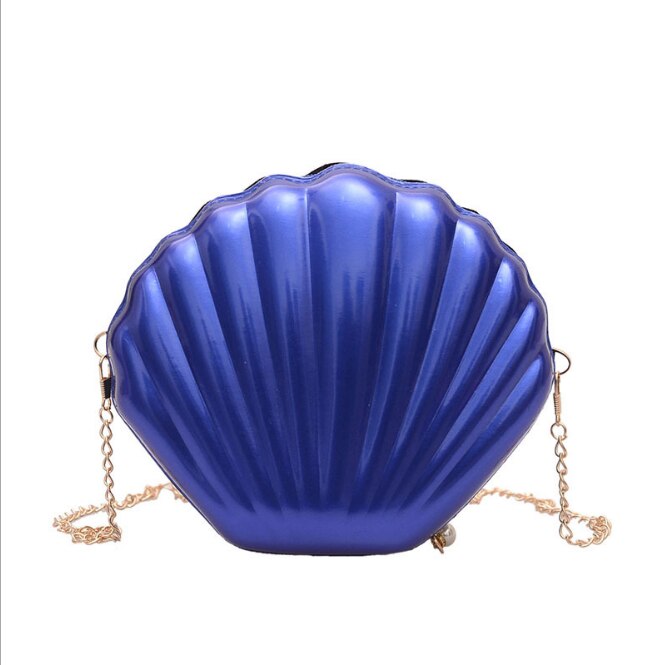 Lilja kuningatar kuoren muotoinen söpö lompakkoketju kiiltävä messenger käsilaukku olkapäätytöille crossbody laukut naisille: Sininen