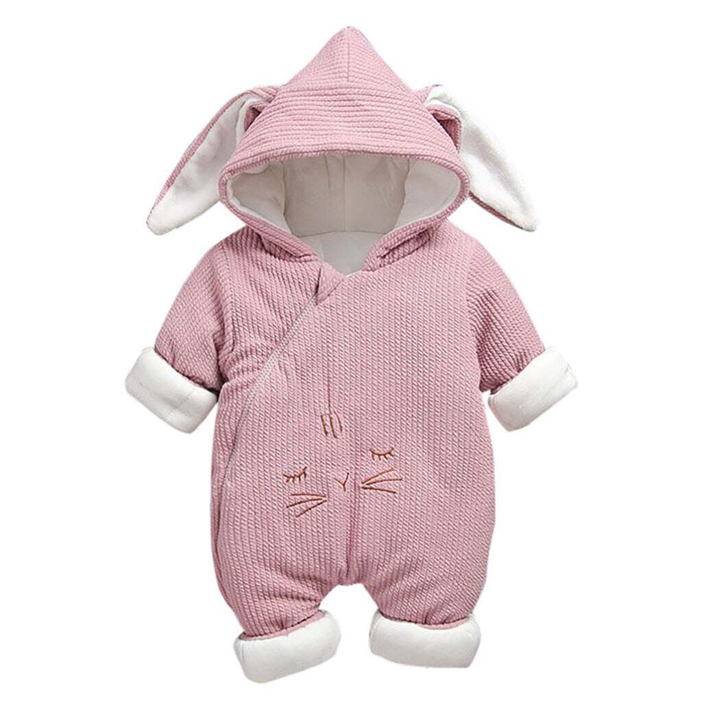 SAGACE Baby Girl Winter Cute Rabbit Ear Jumpsuit Romper Sets Cotton Clothes Kids Girl Outerwear Coats Baby Girl Romper Sets: Pink / 12M
