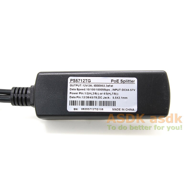 12v 2a výstupný poe splitter s ieee 802.3af/ pri štandardnom &amp; 10/100/1000m napájanie cez ethernet pre ip kameru 5.5 x 2.1mm konektor