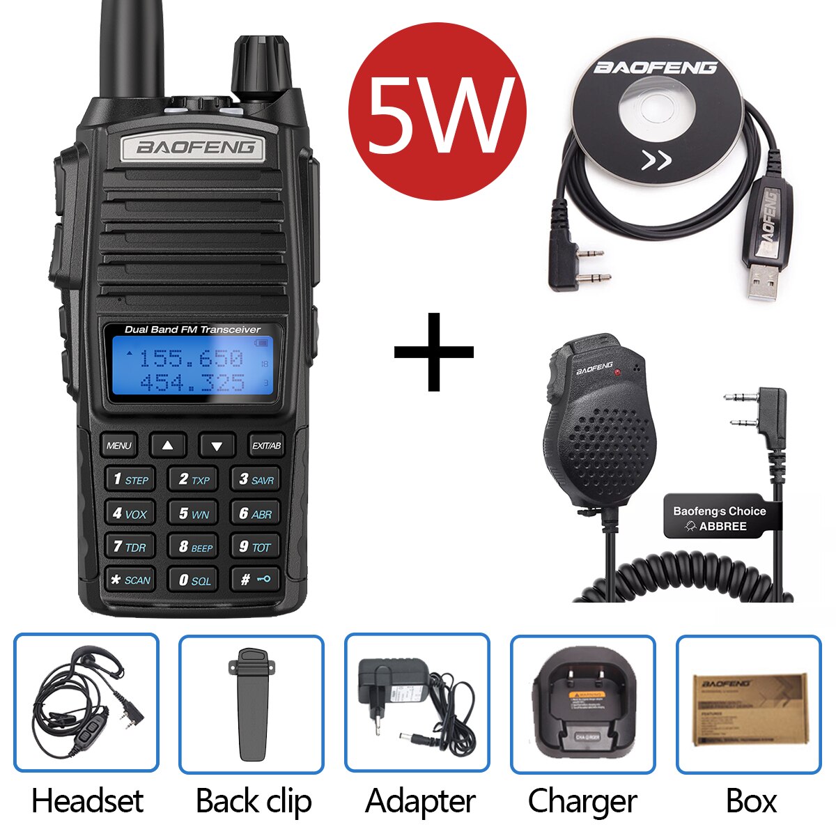BaoFeng UV-82 walkie-talkie 5W VHF UHF Baofeng podwójny PPT UV 82 dwukierunkowe Radio 10 KM Baofeng UV82 Transceiveruv UV9R UV5R Ham Radio: add cable mic
