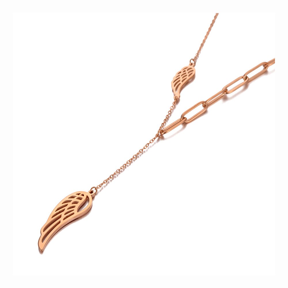 Lokaer Originele Titanium Staal Angel Wings Charm Hanger Kettingen Trendy Rose Gold Choker Ketting Voor Vrouwen Meisje N20114: Default Title