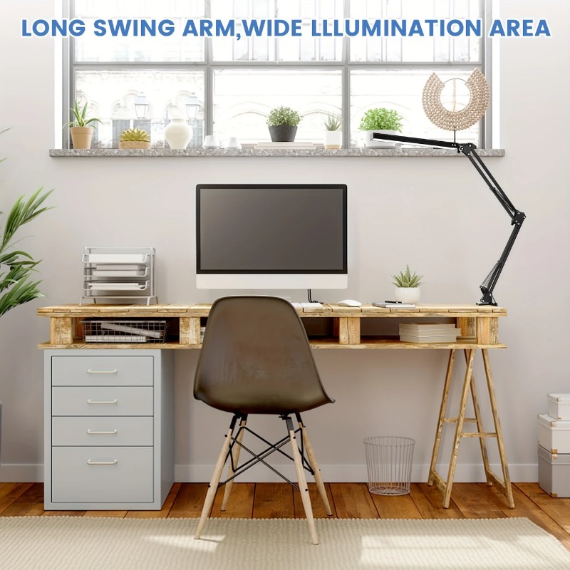 Lâmpada de mesa led com braçadeira, lâmpada de mesa de 3 cores com braço oscilante ajustável, luz de mesa moderna para cuidados com os olhos, escritório doméstico, artesanato, costura