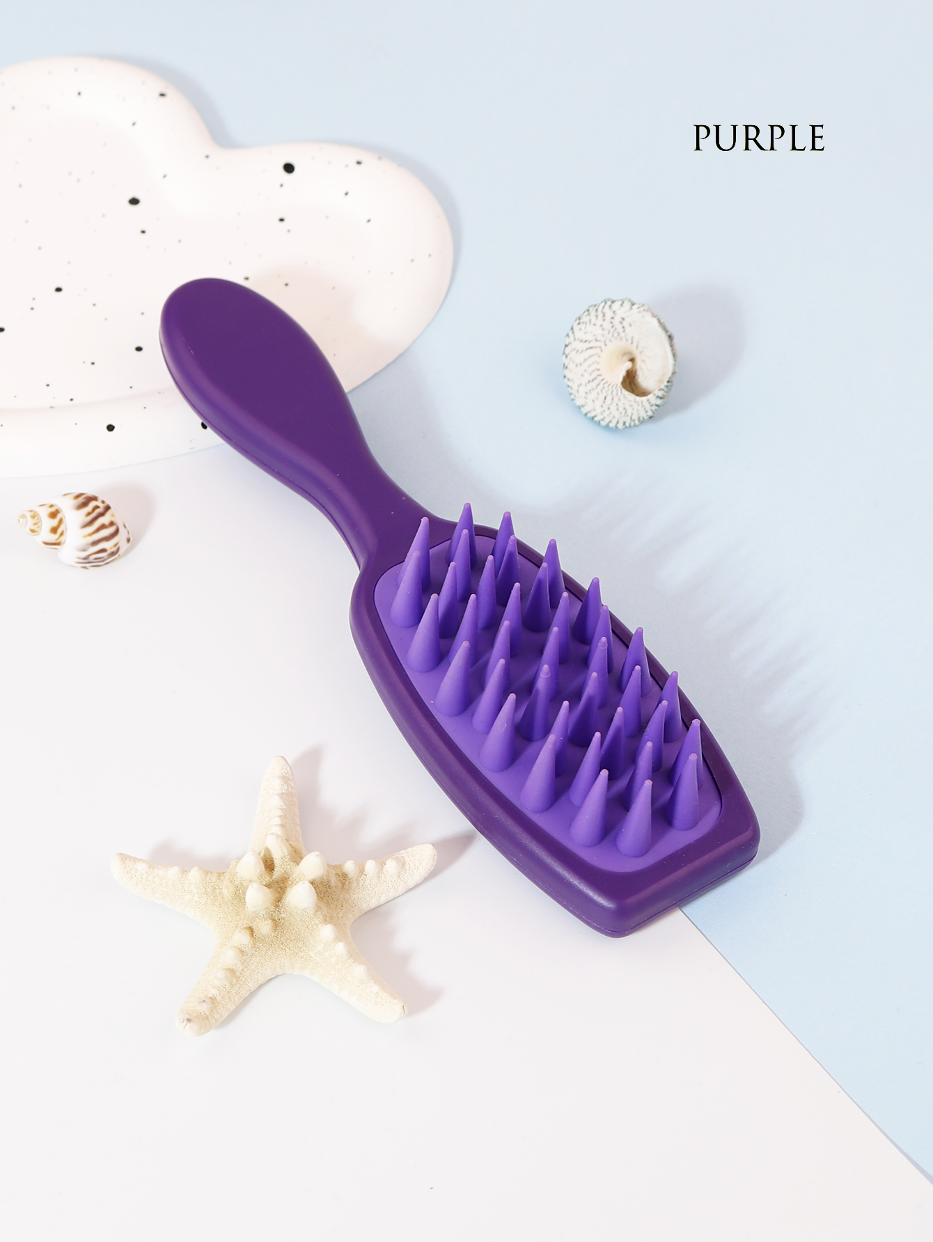1 Uds. Cepillo de champú de mango largo, peine de silicona para masaje del cuero cabelludo, masajeador de cabeza con cepillo de champú: Morado