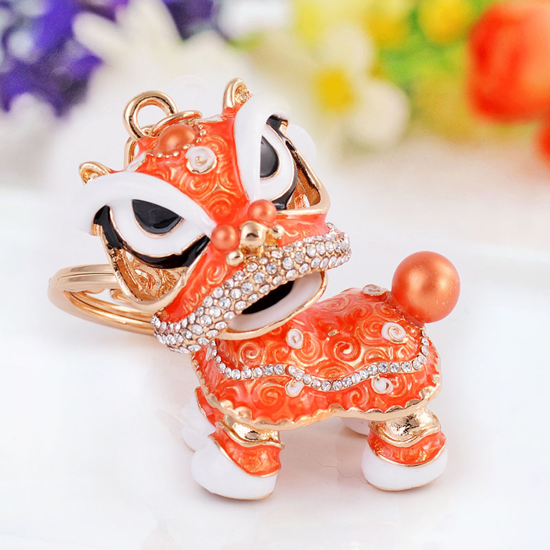 Chinese-style Unicorn Bracelet Charm Lion Dance Alloy Key Ring-Style Retro Suitcase Ornaments Lion Automobile Hanging Ornam: Orange
