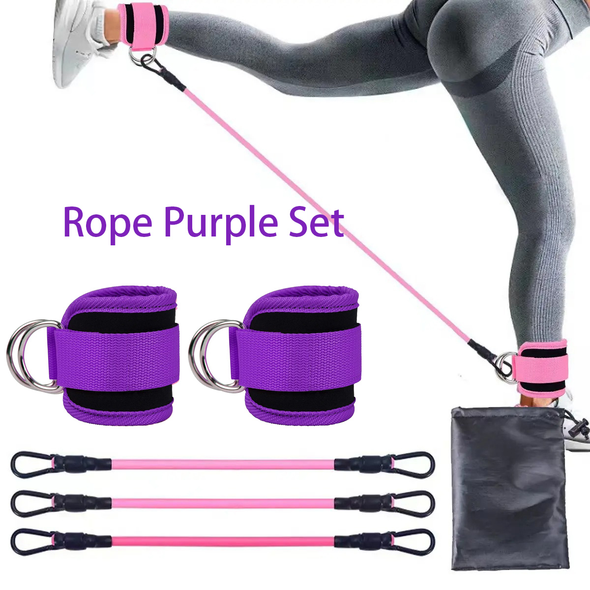 Enkelbandjes Weerstandsband Elastische Oefening Been Kracht Yoga Pilates Extra Trekkoord Gym Fitness Apparatuur Sport Vrouwen: Black