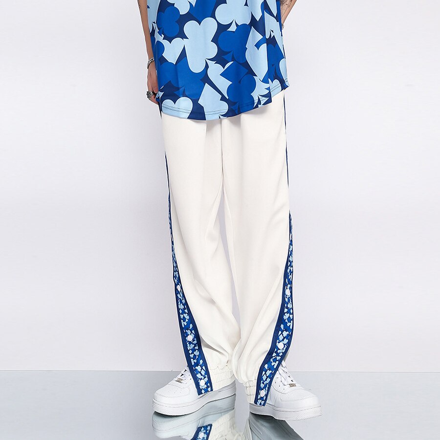 Pantalon de jogging taille moyenne pour homme, pantalon de basket-ball, pleine longueur, rayures noires, fendu, Street Hip Hop, survêtement avec boutons latéraux