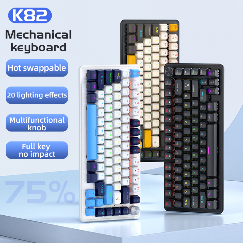 APAYADO K82 Mechanische Tastatur, 82 Tasten, Multifunktionsknopf, vollständige Tasten-Swap-fähig, kühle Hintergrundbeleuchtung, kabelgebundene Verbindung, Windows und Mac