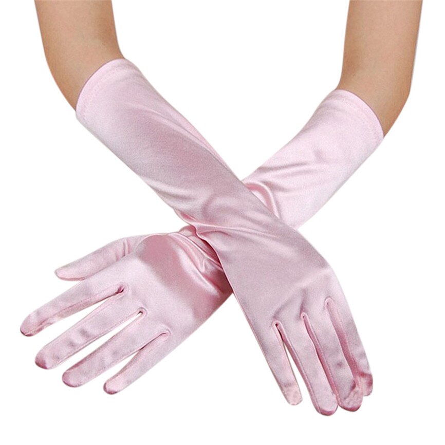 Womens Satin Long Gloves Opera Evening Party Prom Gloves Stretch Satin Evening Gloves Gloves Banquet: Beige