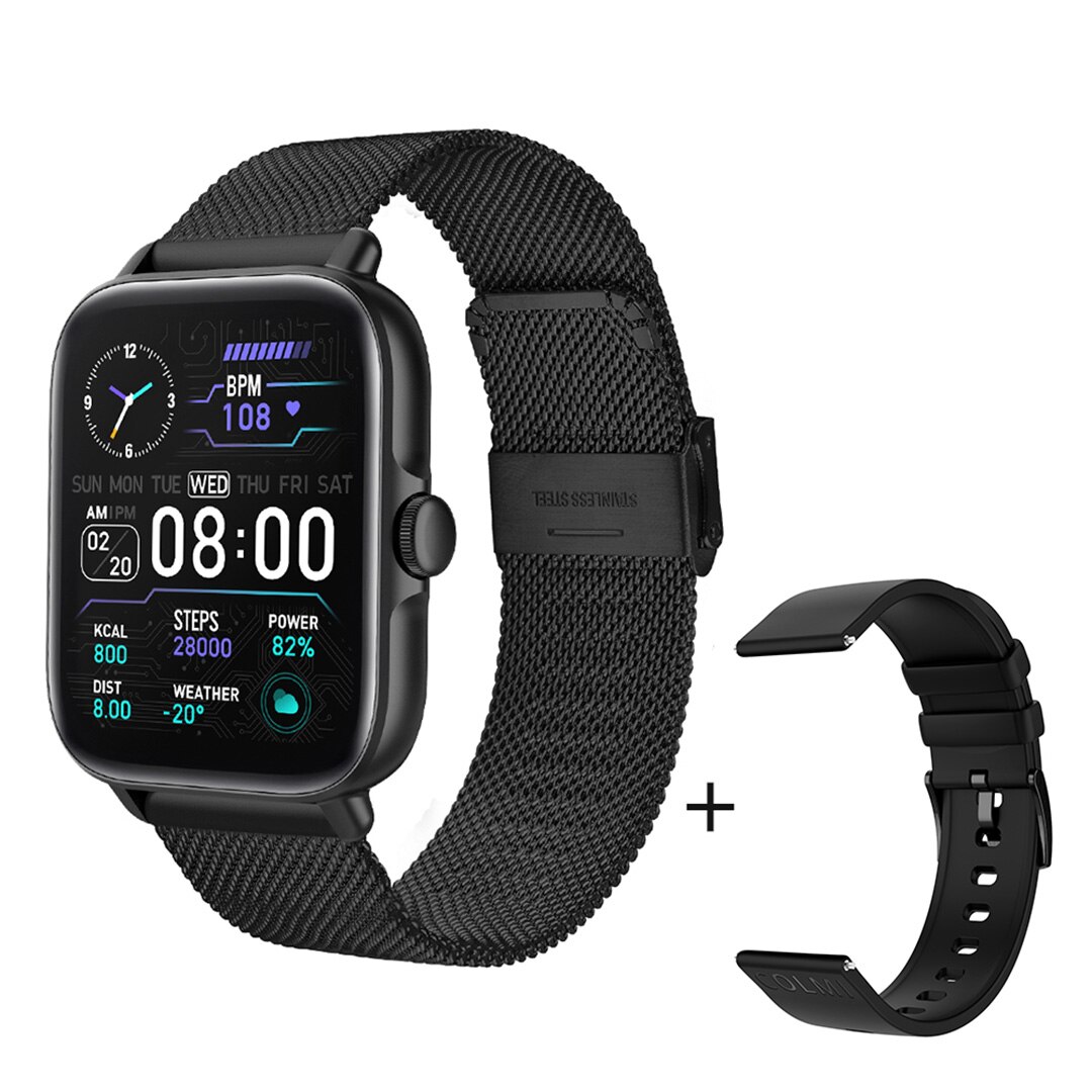 Colmi 2022 P28 Plus Smartwatch Mannen Bluetooth Antwoord Gesprek IP67 Waterdicht Smart Horloge Vrouwen GTS3 Gts 3 Voor Android Ios telefoon: Black Metal strap