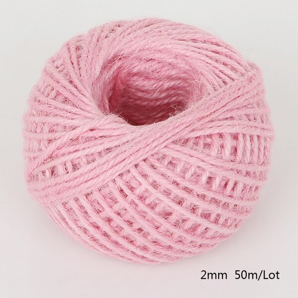 50Meters Multi Colors Natural Burlap Hessian Jute Twine Cord Hemp Rope String 2mm Box String Cord Wedding Tags Decoration: Pink