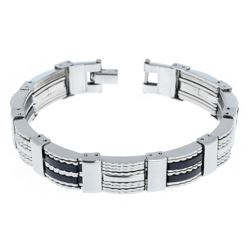 Punk Stil Edelstahl Schwarz Gummi Link Kette Armband Armband für Herren Armreifen Schmuck Zubehör