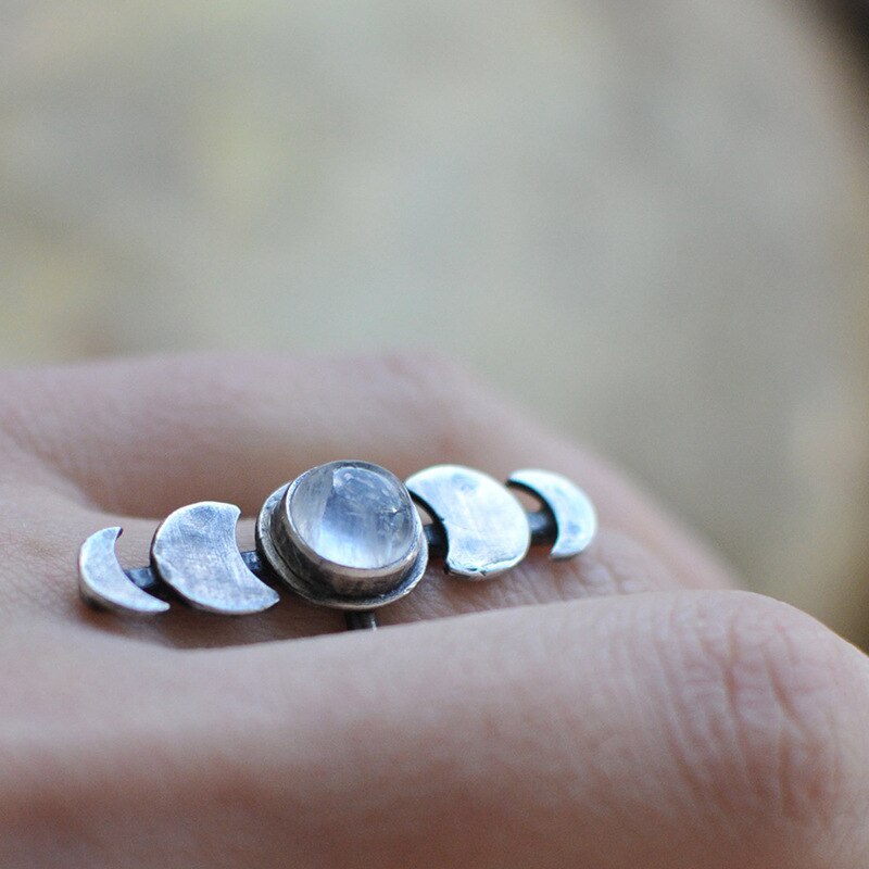 Jahrgang Mond Phase Ring Handgemachte Mondstein Finger Band Schmuck Sprichwort sterben Mond ist Helle oder schwach und Sie Können wachs oder schwinden