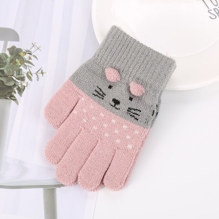 1 par crianças crianças quentes engrossar luvas meninas meninos da criança gato bonito luvas de inverno imitação cashmere dedo para 1-7y: E