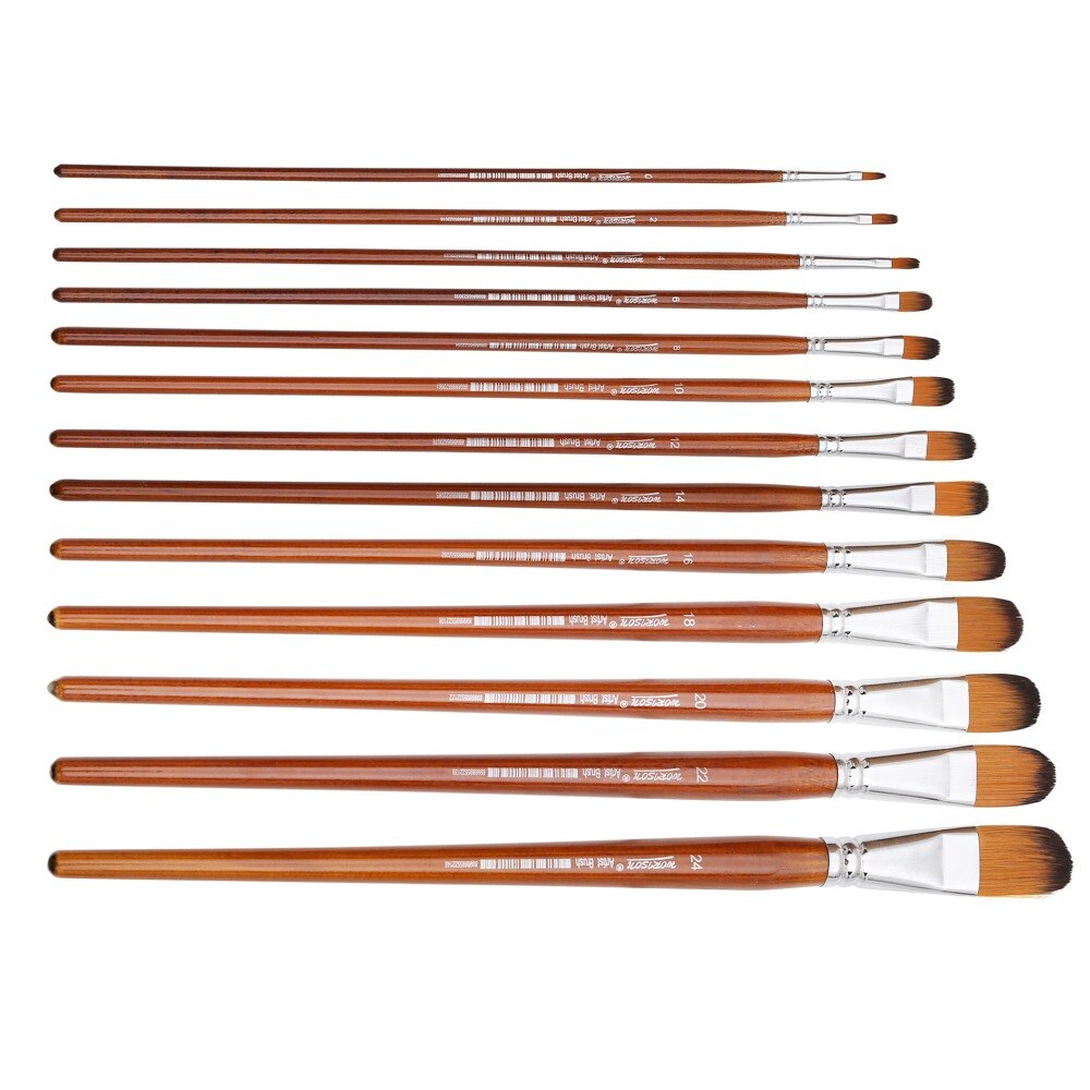 Dainayw 13pcs Filbert Brushes Long Handle Paint Brushes Watercolor Painting Brush For Oil Acrylic Nylon Hair