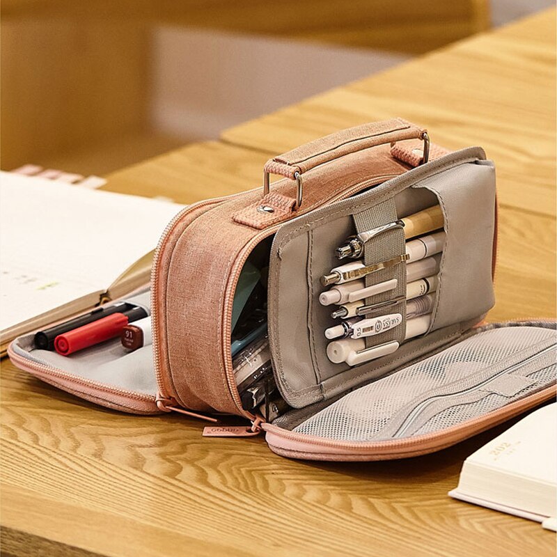 Schule Bleistift Fall für Kinder Große Leinwand Bleistifte Tasche Nette Nette Bleistift Box Doppel Layered Pencilcase Tasche Schule Student Lieferungen