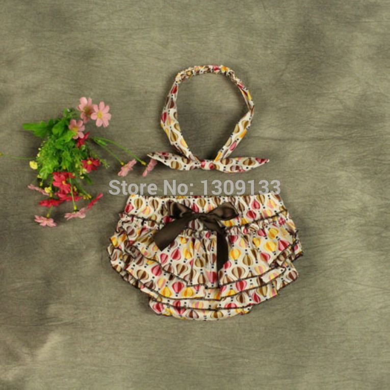 3 Colors Cute Baby Girl Ruffled Bloomer with Knot Headband Kids Infant Toddler Skirts Cothing
