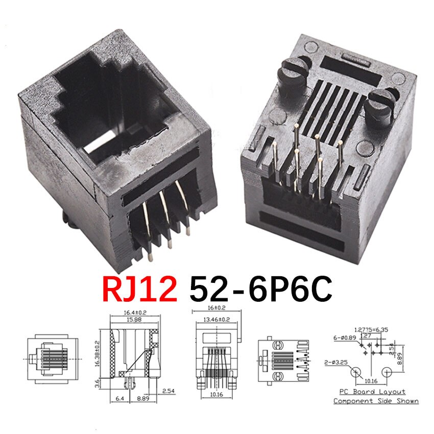 2PCS RJ11 RJ12 RJ45 Telephone Socket Connector 4P4C 6P2C 6P4C 6P6C 8P8C Plug Computer Internet Network PCB Jack Female Socket