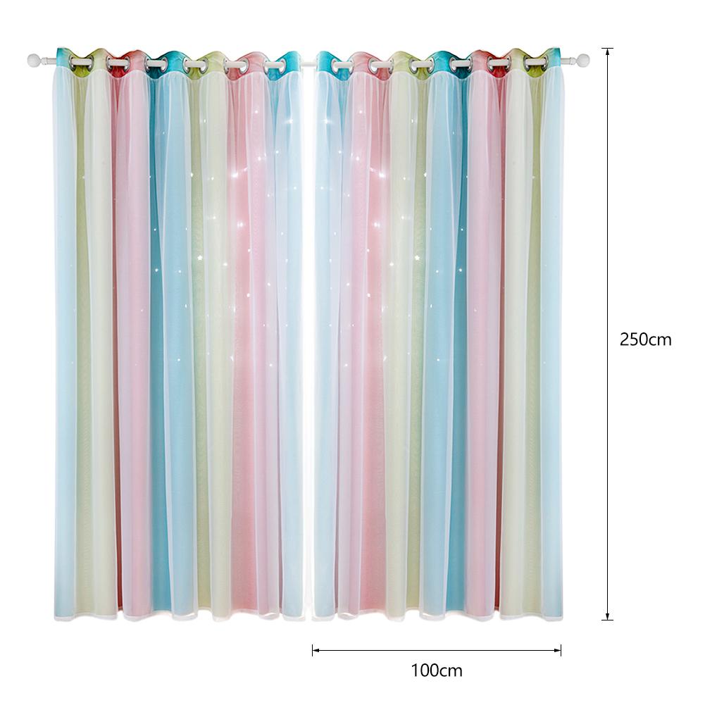100 x 250cm romantisk regnbuefarve ren gardin pige børn soveværelse fuld mørklægning vindue gardiner hul stjerne gardin
