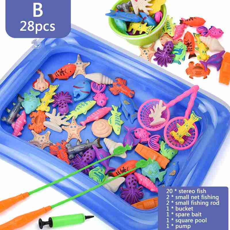 26/28Pcs Kinderen Vissen Speelgoed Set Pak Magnetische Play Water Baby Speelgoed Vis Vierkante Voor Kids jongen Meisjes Vissen Speelgoed Zwembad: b