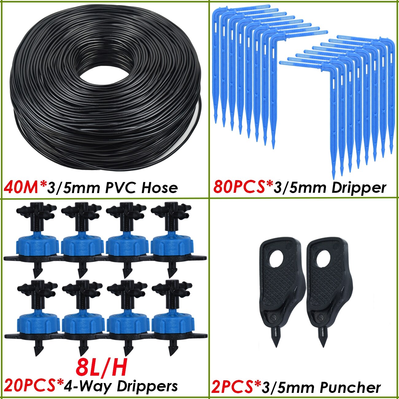 Kesla dryppvanning 4- -veis 3/5mm drypppil 2-- veis sender vanningssystem blomsterhage plen drivhus 10/20 sett: Lysegrønn