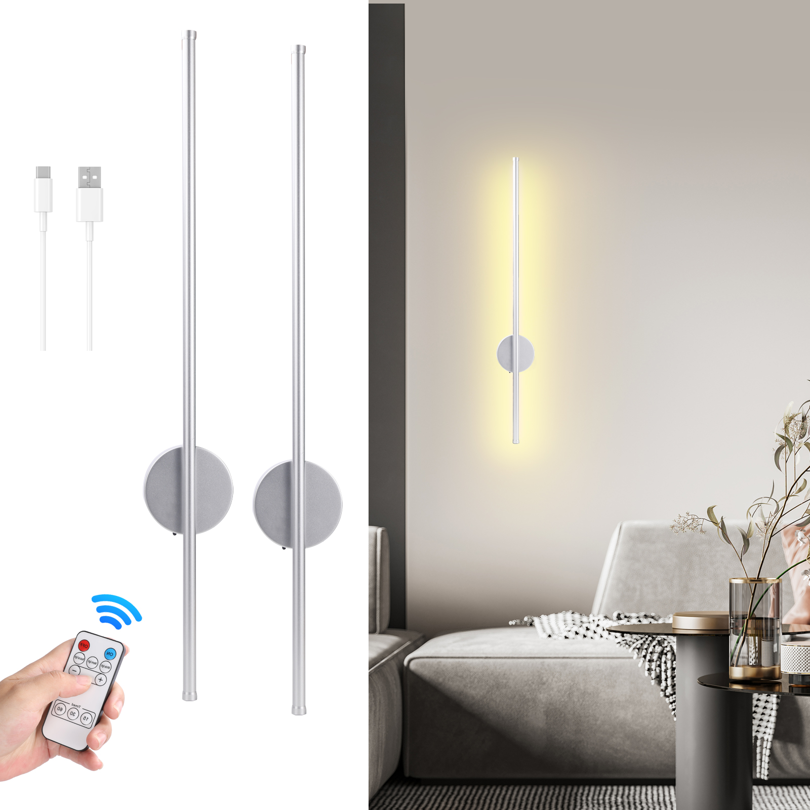USB Oplaadbare LED Wandlamp Magnetische Aantrekkingskracht Afstandsbediening Licht Slaapkamer Nachtkastje Spiegel Hotel Verlichting 1PCS 50/80cm Strip